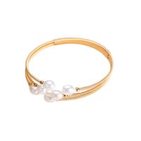 Simple Style Oval Pearl Copper Plating Inlay Pearl Bangle 1 Piece main image 5