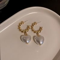 1 Pair Fashion Heart Shape Bow Knot Alloy Stoving Varnish Inlay Pearl Women's Drop Earrings sku image 6