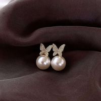 1 Pair Fashion Heart Shape Bow Knot Alloy Stoving Varnish Inlay Pearl Women's Drop Earrings sku image 11