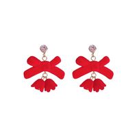 1 Pair Sweet Flower Bow Knot Flocking Inlay Rhinestones Women's Drop Earrings main image 2