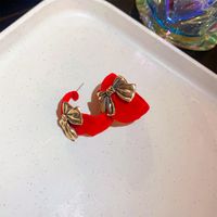 1 Pair Sweet Flower Bow Knot Flocking Inlay Rhinestones Women's Drop Earrings sku image 20