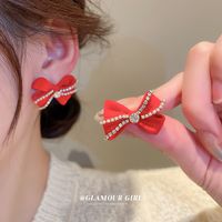 1 Pair Sweet Flower Bow Knot Flocking Inlay Rhinestones Women's Drop Earrings main image 3