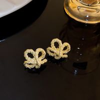 1 Paire Rétro Rond Smiley Fleur Métal Émail Noeud Papillon Incruster Strass Femmes Boucles D'oreilles sku image 8