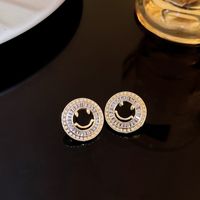 1 Pair Retro Round Smiley Face Flower Metal Enamel Bowknot Inlay Rhinestones Women's Drop Earrings sku image 18