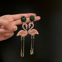 1 Pair Fashion Flamingo Alloy Inlay Rhinestones Women's Drop Earrings main image 6