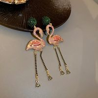 1 Pair Fashion Flamingo Alloy Inlay Rhinestones Women's Drop Earrings main image 4