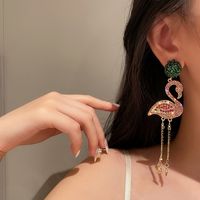 1 Pair Fashion Flamingo Alloy Inlay Rhinestones Women's Drop Earrings main image 3