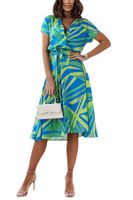 Women's A-line Skirt Fashion V Neck Printing Patchwork Short Sleeve Printing Maxi Long Dress Daily main image 3