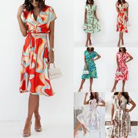 Women's A-line Skirt Fashion V Neck Printing Patchwork Short Sleeve Printing Maxi Long Dress Daily main image 1