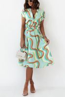 Women's A-line Skirt Fashion V Neck Printing Patchwork Short Sleeve Printing Maxi Long Dress Daily main image 4