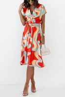 Women's A-line Skirt Fashion V Neck Printing Patchwork Short Sleeve Printing Maxi Long Dress Daily main image 5