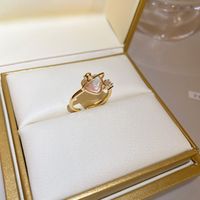 1 Piece Fashion Heart Shape Flower Alloy Plating Artificial Pearls Rhinestones Women's Open Ring main image 4
