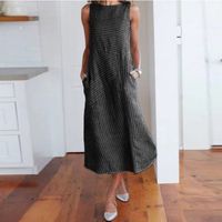 Women's Straight Skirt Casual Round Neck Printing Pocket Sleeveless Stripe Solid Color Midi Dress Daily main image 5