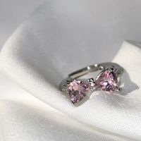 1 Piece Fashion Heart Shape Copper Bowknot Inlay Artificial Diamond Women's Rings main image 1