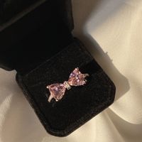 1 Piece Fashion Heart Shape Copper Bowknot Inlay Artificial Diamond Women's Rings main image 3