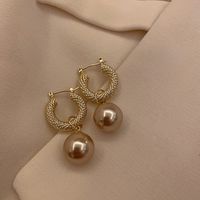 Real Gold Electroplating Mermaid Pearl Earrings Korean Long Ear Buckle Earrings sku image 2