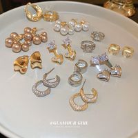 Wholesale Jewelry Retro C Shape Heart Shape Alloy Zircon Inlay Earrings main image 1