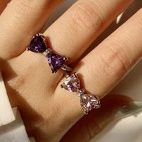 1 Piece Fashion Heart Shape Copper Bowknot Inlay Artificial Diamond Women's Rings main image 2