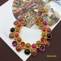 Retro Ronda Aleación Embutido Piedras Preciosas Artificiales Mujeres Pulsera Aretes sku image 3