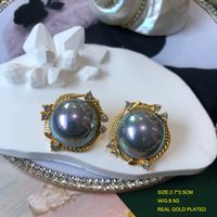 1 Pair Retro Geometric Alloy Plating Artificial Pearls Gold Plated Women's Earrings main image 3