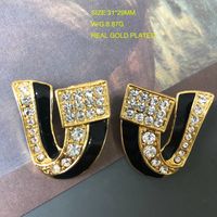 1 Pair Retro Geometric Alloy Plating Rhinestones Women's Earrings sku image 7