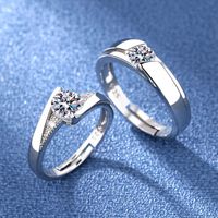 Romantic Geometric Copper Plating High Carbon Diamond Open Ring 1 Pair main image 6
