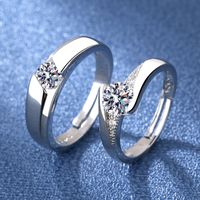 Romantic Geometric Copper Plating High Carbon Diamond Open Ring 1 Pair main image 2