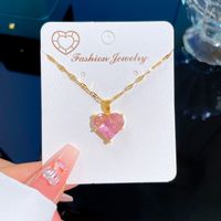 Simple Style Heart Shape Titanium Steel Copper Inlay Zircon Necklace main image 2