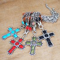1 Piece Fashion Cross Alloy Inlay Turquoise Women's Pendant Necklace main image 5