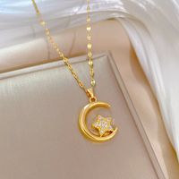 Simple Style Star Stainless Steel Copper Inlay Artificial Diamond Pendant Necklace sku image 1