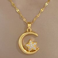Simple Style Star Stainless Steel Copper Inlay Artificial Diamond Pendant Necklace main image 2