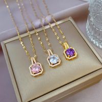 Simple Style Square Titanium Steel Copper Inlay Artificial Diamond Necklace main image 5