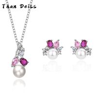 Fashion Geometric Sterling Silver Inlay Pearl Zircon Women's Ear Studs Necklace main image 1