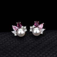 Fashion Geometric Sterling Silver Inlay Pearl Zircon Women's Ear Studs Necklace main image 4