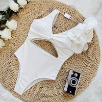 Women's Sweet Solid Color Petal Sleeve One Piece main image 5