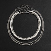 Hip-Hop Round Artificial Pearl Iron Plating Men'S Layered Necklaces main image 3