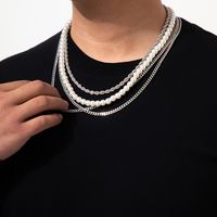 Hip-Hop Round Artificial Pearl Iron Plating Men'S Layered Necklaces main image 2