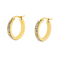 1 Pair Lady Geometric Inlay Titanium Steel Rhinestones 18k Gold Plated Hoop Earrings main image 3
