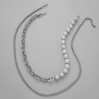 1 Piece Fashion Geometric Imitation Pearl Alloy Plating Men's Layered Necklaces sku image 1