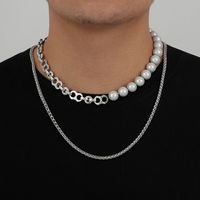 1 Pièce Mode Géométrique Perle D'imitation Alliage Placage Hommes Collier En Couches main image 1