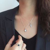 Retro Cross Round Heart Shape Sterling Silver Necklace 1 Piece main image 4
