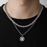 1 Piece Simple Style Compass Stainless Steel Titanium Steel Plating Hollow Out Men's Layered Necklaces main image 1