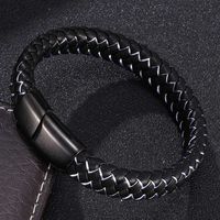 1 Piece Simple Style Solid Color Stainless Steel Leather Metal Couple Bangle sku image 14
