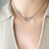 Nihaojewelry Jewelry Wholesale Irregular Peach Heart Pendant Titanium Steel Necklace sku image 1