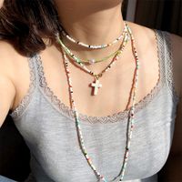 1 Piece Fashion Cross Shell Beaded Pearl Women's Necklace main image 1