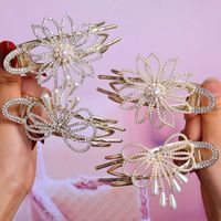 Sweet Bow Knot Metal Inlay Rhinestones Pearl Hair Clip 1 Piece main image 3