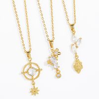 Simple Style Leaf Star Copper Plating Zircon Pendant Necklace 1 Piece main image 1