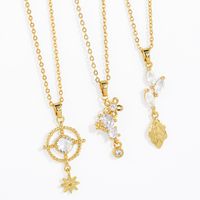 Simple Style Leaf Star Copper Plating Zircon Pendant Necklace 1 Piece main image 2