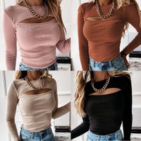 Women's T-shirt Short Sleeve Long Sleeve T-shirts Patchwork Hollow Out Sexy Solid Color main image 1