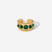 Retro Round Stainless Steel Plating Hollow Out Inlay Malachite Open Ring 1 Piece main image 5